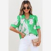 Amaryllis Women’s Puff Sleeve Collared Button Front Blouse Scalloped Trim Oversized Floral Print - 4 of 4