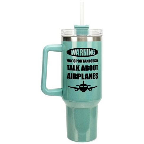 Elanze Designs Warning May Talk About Airplanes Pilot 40 oz. Stainless Steel, Large Water Bottle Coffee Mug, Spill & Leak Resistant, Thermal Travel - image 1 of 1