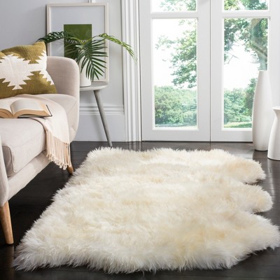 Natural White Square Sheepskin Area Rug 3'