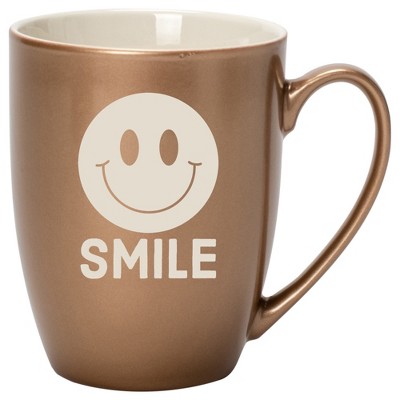 100 North Smiley Face 10 Ounce Bronze Metallic Finish, Comfortably Fits Your Hands, New Bone China Coffee Tea Cup Mug, Smile