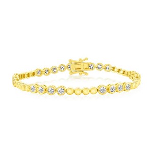 Bella Silver Sterling Silver, Round 3mm Bezel-Set CZ & Bead Bracelet - Gold Plated - Gold - 7 Inch - 1 of 2