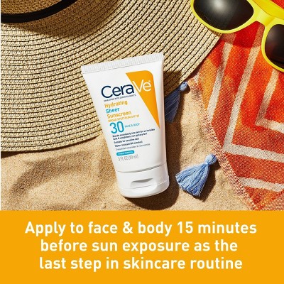 CeraVe Hydrating Sheer Sunscreen Lotion for Face and Body - SPF 30 - 3 fl oz_9