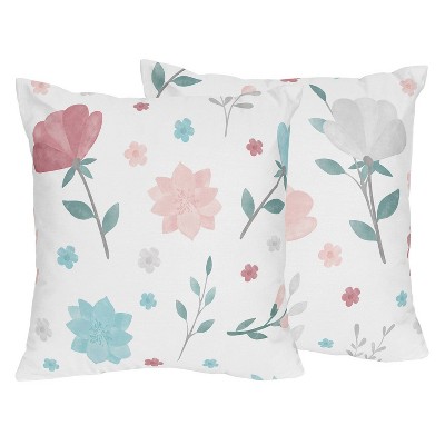 Set of 2 Pop Floral Decorative Accent Throw Pillows Pink/Blue - Sweet Jojo Designs