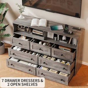 Modern 7 Drawer MDF Dresser Curved Edge, Wooden Bedroom Storage Furniture, Compact Space-Saving Chest, Durable Smooth Finish - 1 of 4