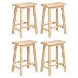 PJ Wood Classic Saddle Seat 24'' Kitchen Bar Counter Stool with Backless Seat & 4 Square Legs, for Homes, Dining Spaces, and Bars, Natural (4 Pack)