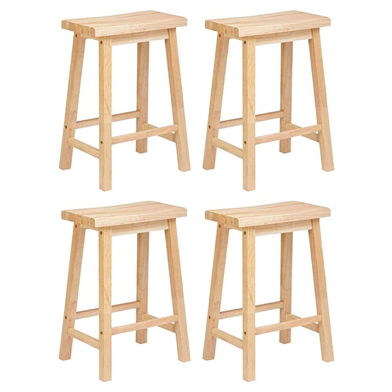 PJ Wood Classic Saddle Seat 24'' Kitchen Bar Counter Stool with Backless Seat & 4 Square Legs, for Homes, Dining Spaces, and Bars, Natural (4 Pack), 1 of 7