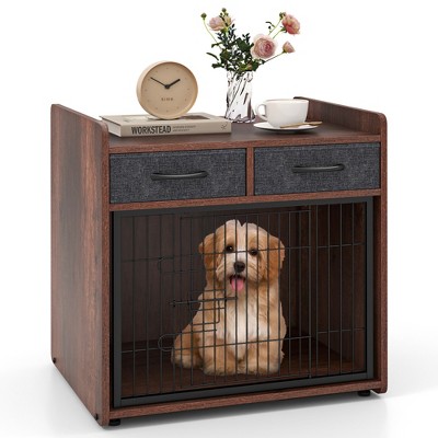 Tangkula Industrial Dog Crate Indoor Doge Kennel w/Wide Countertop 2 Fabric Drawers
