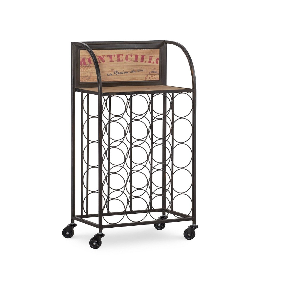Wood and Metal Wine Rack with Wheels  - Linon