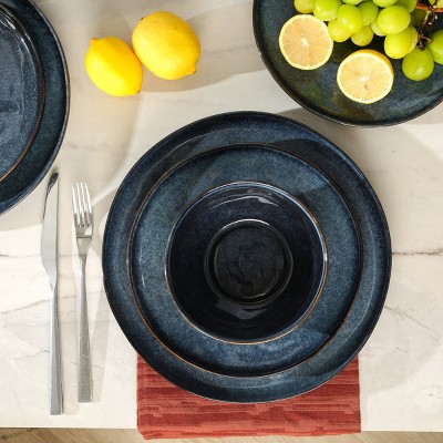 Mirella Blue Ceramic 24-Piece Dinnerware Set, Service for 8
