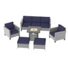 Sonkuki 6 Pieces Patio Sofa with Square Fire Pit Table and Ottomans, Wicker Conversation Couch,  Navy Blue Cushion - 2 of 4