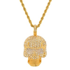 Steeltime 30" 18k gold plated stainless steel and simulated diamonds skull pendant - 1 of 4