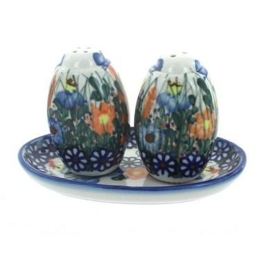 Blue Rose Polish Pottery Spring Butterfly Salt & Pepper Shakers