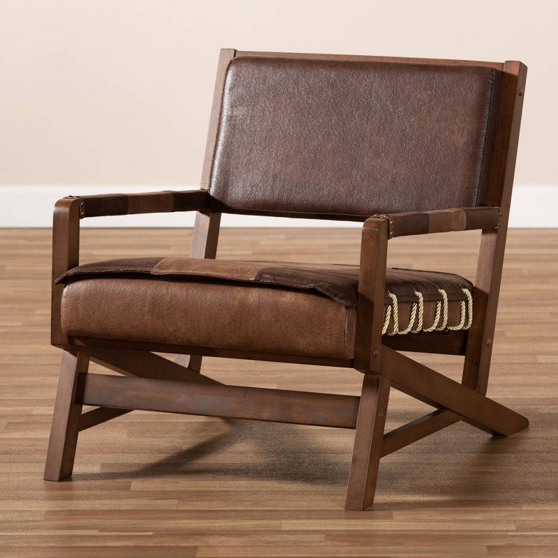 Rovelyn Faux Leather Walnut Finished Wood Lounge Chair Brown - Baxton Studio, 5 of 12