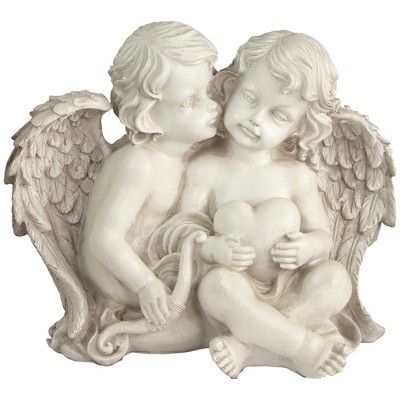 Northlight 13.5" Sitting Cherub Angels with Bow and Heart Outdoor Garden Statue