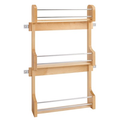 Rev-A-Shelf 4SR-18 18-Inch Kitchen Cabinet Door Mounted Wooden 3-Shelf Storage Spice Rack with Mounting Hardware, Natural Maple