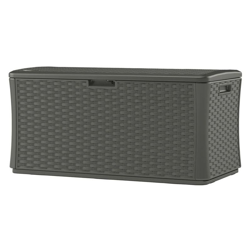 Suncast BMDB13400ST 134-Gallon Extra Large All-Weather UV-Resistant Wicker Pattern Deck Box with Lockable Lid for Garden, Garage, or Patio, Stoney, 2 of 7