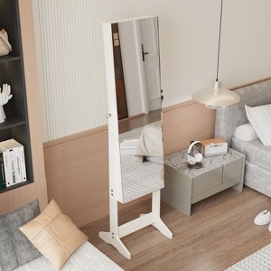 MOEPISY Jewelry Cabinet Armoire with Full Length Mirror with stand, Jewelry Armoire Organizer, Lockable Storage Cabinet, White - 1 of 4