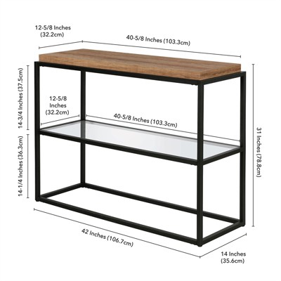 Hector Blackened Bronze and Rustic Oak Console Table with Glass Shelf