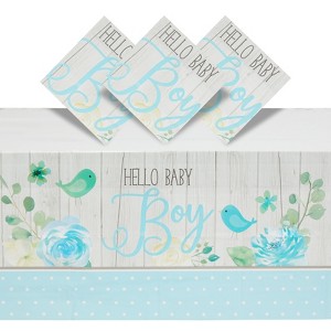 Sparkle and Bash 3 Pack Plastic Tablecloths for Boys Baby Shower Party Supplies, Hello Baby Boy (54 x 108 In) - 1 of 4