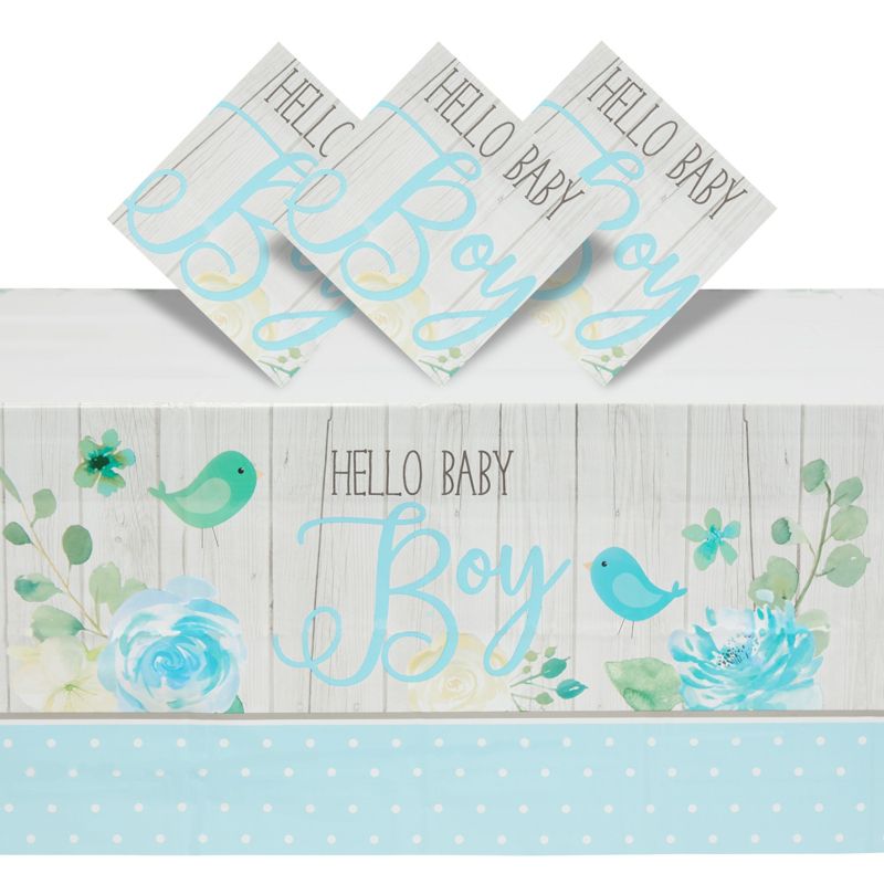 Blue Panda 3 Pack Plastic Tablecloths for Boys Baby Shower Party Supplies, Hello Baby Boy (54 x 108 In), 1 of 6