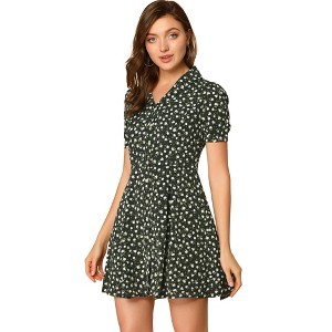 INSPIRE CHIC Women's V Neck Short Sleeve Button Front Summer Floral Shirt Dresses - 1 of 4