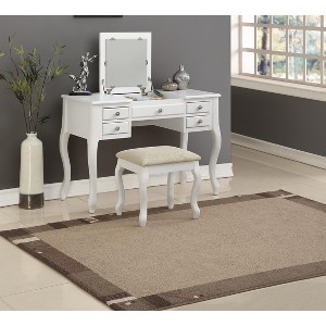 Vynxaria Classic 1pc Vanity Set with Stool - White Finish, Open-Up Mirror & Unique Legs - 1 of 4