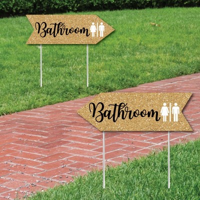 Big Dot of Happiness Gold Wedding Bathroom Signs - Wedding Sign Arrow - Double Sided Directional Yard Signs - Set of 2 Bathroom Signs