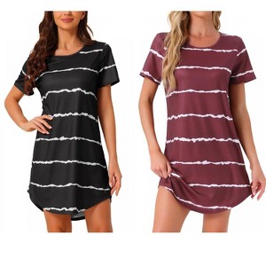 INSPIRE CHIC Women's 2 Pcs Round-Neck Curved-Hem Short-Sleeve Nightshirt Sleep Gown - 1 of 4