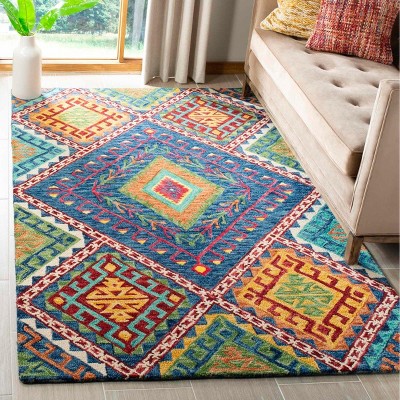 Handmade Blue Wool Geometric 3' x 5' Area Rug
