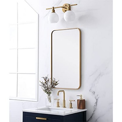 Modern Gold Rectangular Metal Vanity Mirror with Rounded Edges