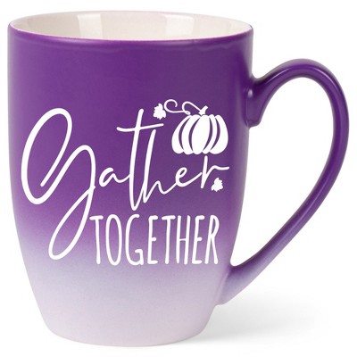 Elanze Designs Gather Together Wreath Two Toned Ombre Matte Purple and White 12 ounce Ceramic Stoneware Coffee Cup Mug