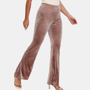 Knit & Lounge Women’s Ribbed Velvet Flare Pants High Waist Elastic Stretch Pull-On - 1 of 4