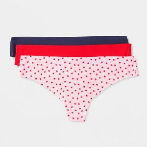 Women's Invisible Edge Thong 3pk - Wild Fable™ Navy/Pink Hearts/Red - 1 of 3