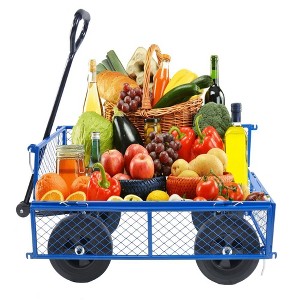 Steel Garden Cart Heavy Duty 550 Lbs Capacity With Removable Mesh Sides Utility Metal Wagon With 180° Rotating Handle Perfect For Garden - 1 of 4