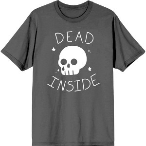 Halloween Cartoon Skull Dead Inside Crew Neck Short Sleeve Adult T-shirt-Medium-Black - 1 of 2