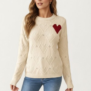 Anna-Kaci Women's Knit Top with Textured Heart Pattern and Contrast Heart Accent Detail in a Soft Cozy Pullover Design - 1 of 4