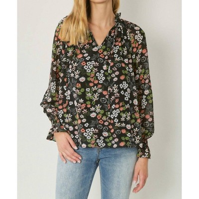 Women's Floral & Ruffle Blouse - entro