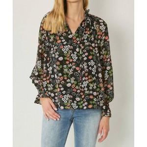 Women's Floral & Ruffle Blouse - entro - 1 of 4