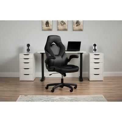 Black Mesh and Bonded Leather Reclining Gaming Chair with Armrests