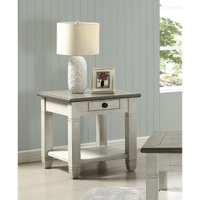 Vynxaria Casual Country End Table with Drawer, Rosy Brown & Antique White, 24" x 26" x 25"H, Model: Granby Collection