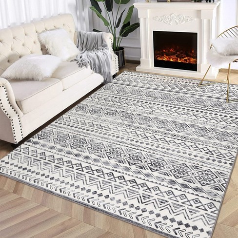 Bohemian Area Rug Geometric Distressed Rugs Washable Rug Non Slip Accent Throw Rugs Moroccan Carpet 5 x7 Gray