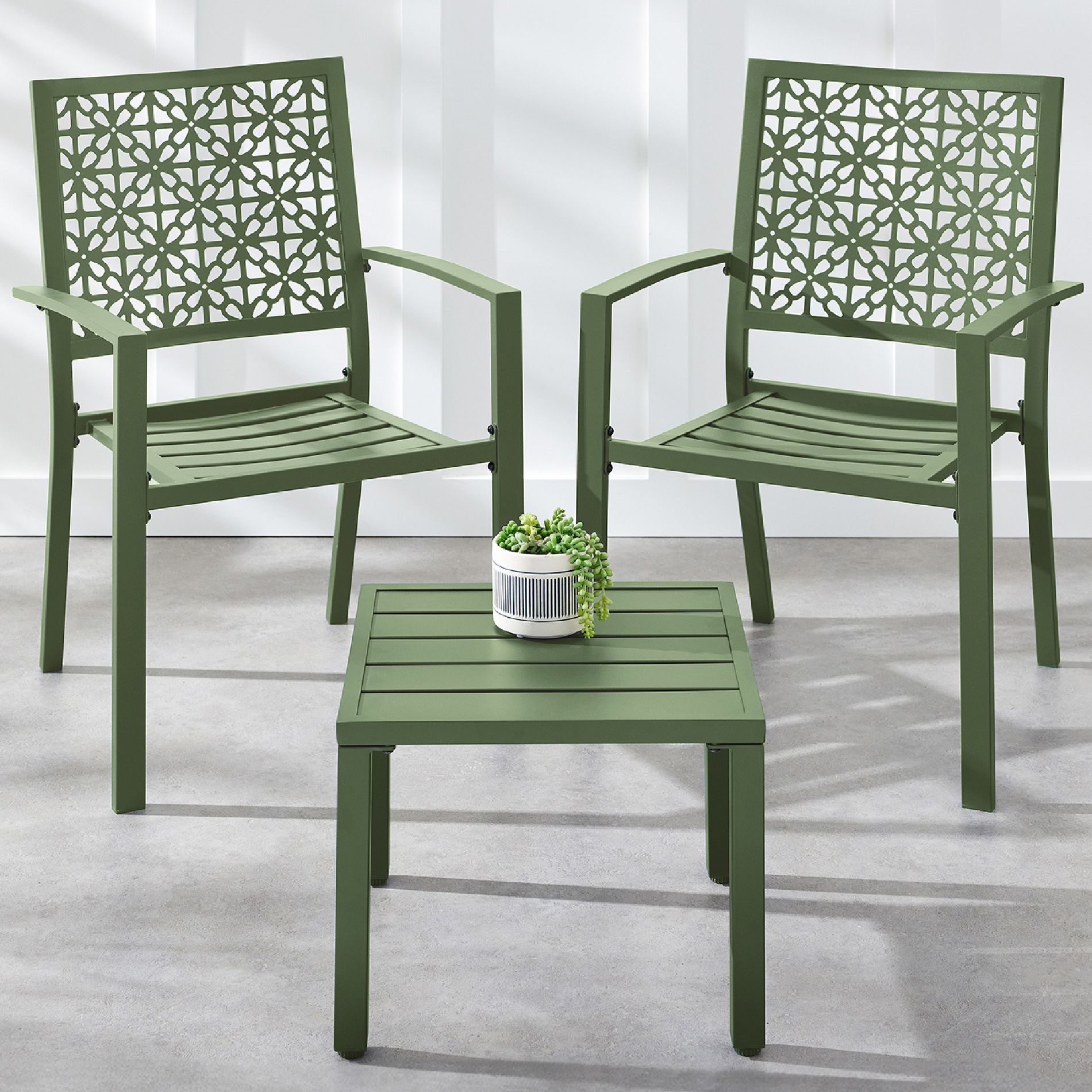 Best Choice Products 3-Piece Stackable Patio Bistro Set, Outdoor Chat Furniture w/ 2 Chairs, Table - Sage Green