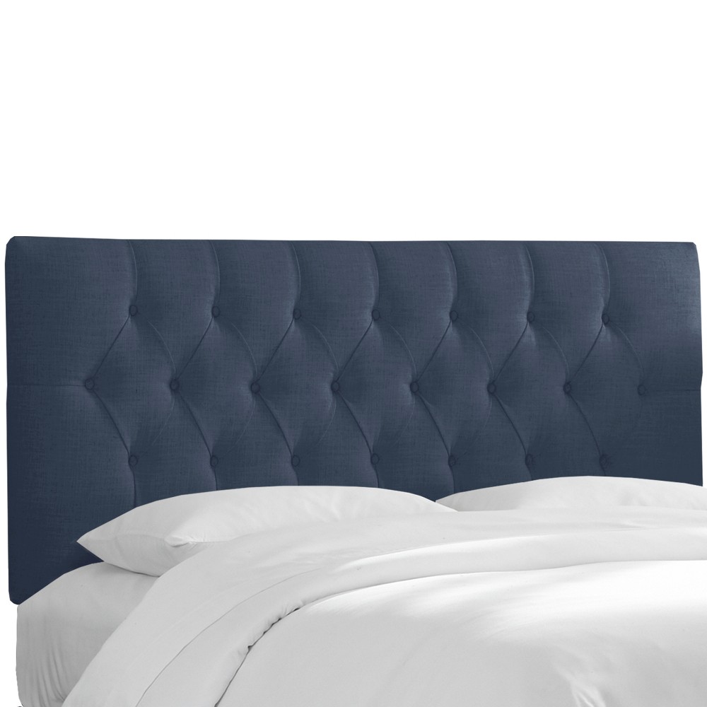 Skyline Furniture King Edwardian Tufted Upholstered Headboard Navy Linen: Elegant Adjustable Height, Pine & Metal Frame