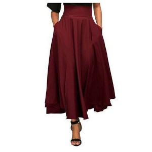 Women's High Waisted Maxi Skirt Bow Tie Pockets Long Skirt - 1 of 3