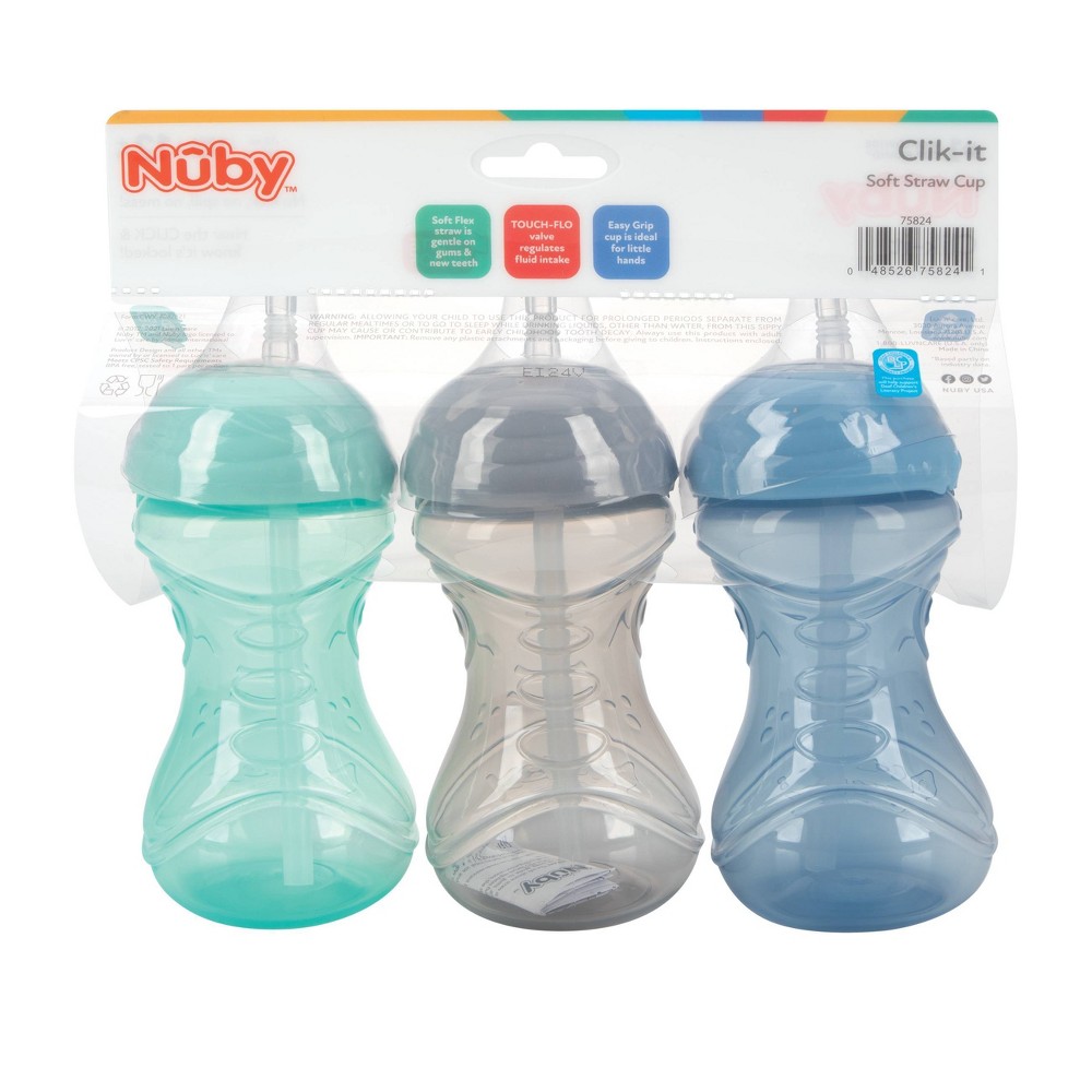 Nuby 3pk Clik-It Flexi-Straw Cup - Neutral - 10oz