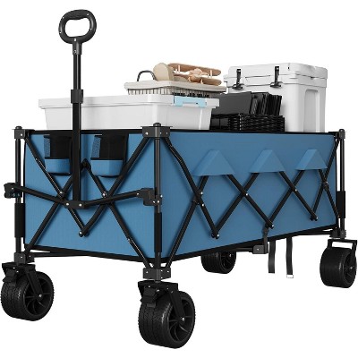 460lbs Heavy Duty Utility Beach Wagon Cart , Extra Long Foldable WagonCart with Cup Holders for Sand