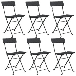 vidaXL Contemporary Bistro Chairs - Set of 6 - Black Poly Rattan - Foldable - Powder-Coated Steel Frame - Outdoor, Patio & Garden Seating - 1 of 4