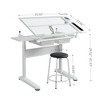 Glass and Metal Hand Crank Adjustable Drafting Table with 2 Metal Drawers and Stool - 2 of 4
