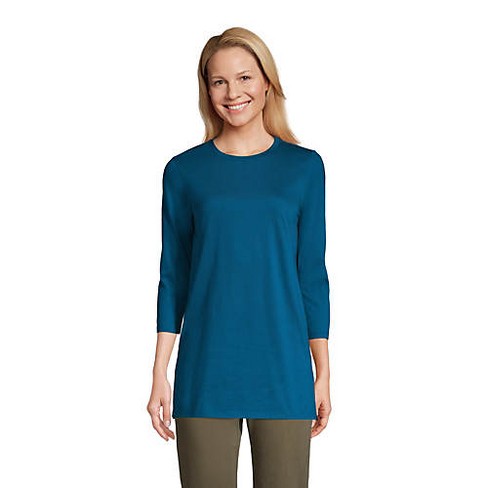 Lands' End Women's Petite 3/4 Sleeve Supima Cotton Crewneck Tunic ...