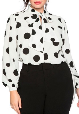 ELOQUII Women's Plus Size Printed Tie Neck Blouse